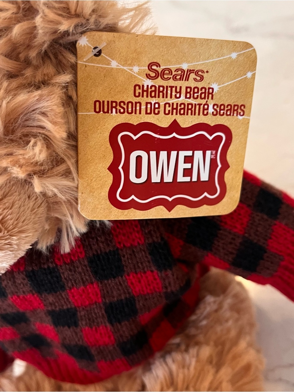 Sears Owen Charity Bear 2016 in Red and Black Plaid Sweater